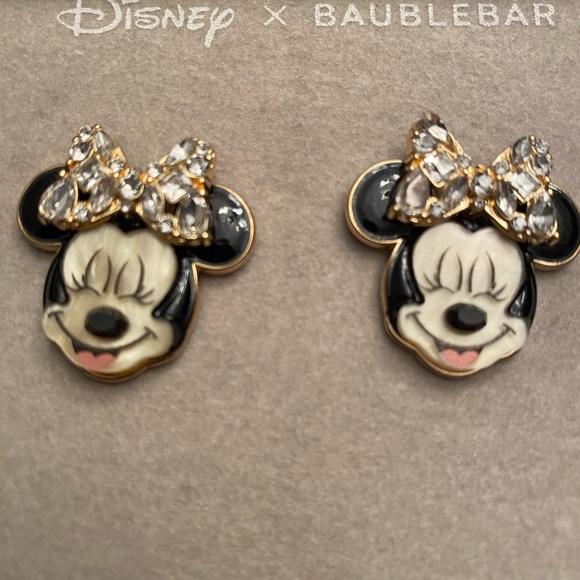 Disney X BaubleBar Minnie Mouse Earrings Crystal White/Clear Bow Tongue & Smile - Picture 2 of 3